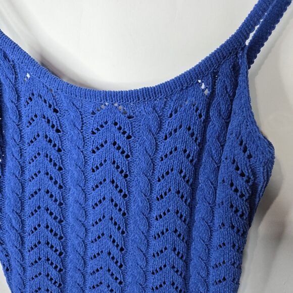 Shante’s Blue Open Knit Fitted Cropped Top Boho - Picture 2 of 5